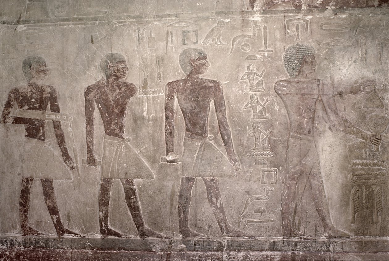 Handwerker von der Südwand der Mastaba-Kapelle von Ti, Altes Reich von Egyptian 5th Dynasty