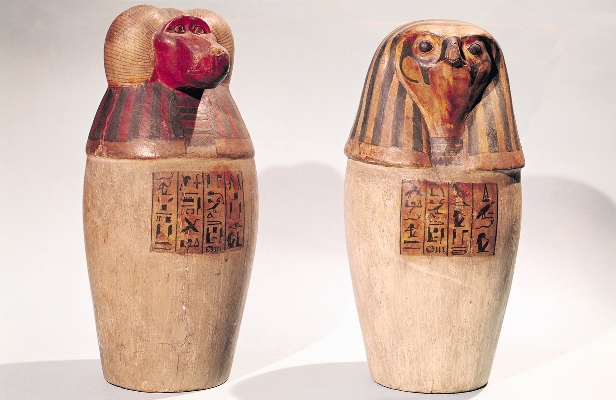 Kopien von zwei Kanopenkrügen des Neuen Reiches von Egyptian School