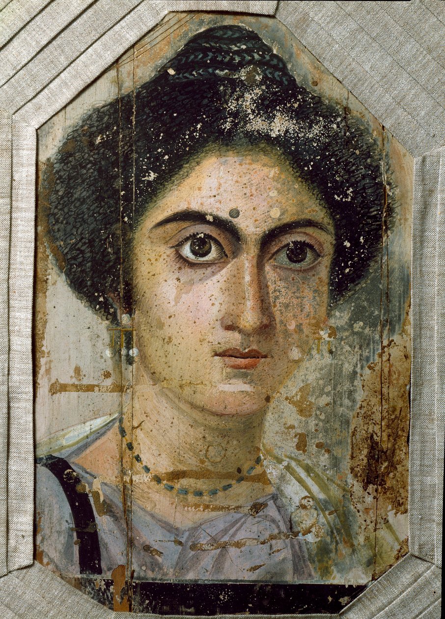 Ägyptische Antike: Totenporträt einer Frau. Malerei auf Holz. Ende des 2. Jahrhunderts. Aus Fayum, Ägypten. Florenz, Archäologisches Museum von Egyptian School