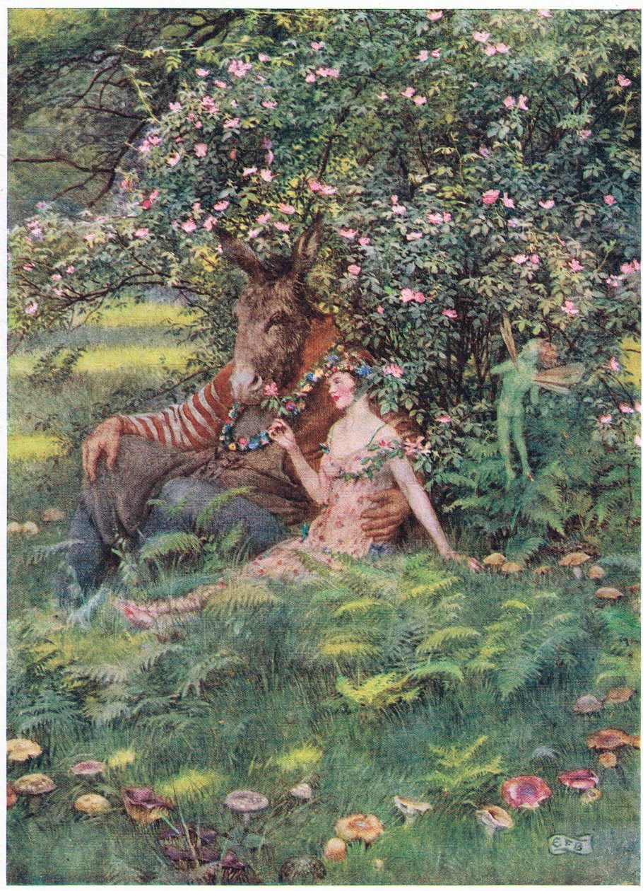 Bottom und Titania: "Komm, setz dich auf dieses blumige Bett" von Eleanor Fortescue Brickdale