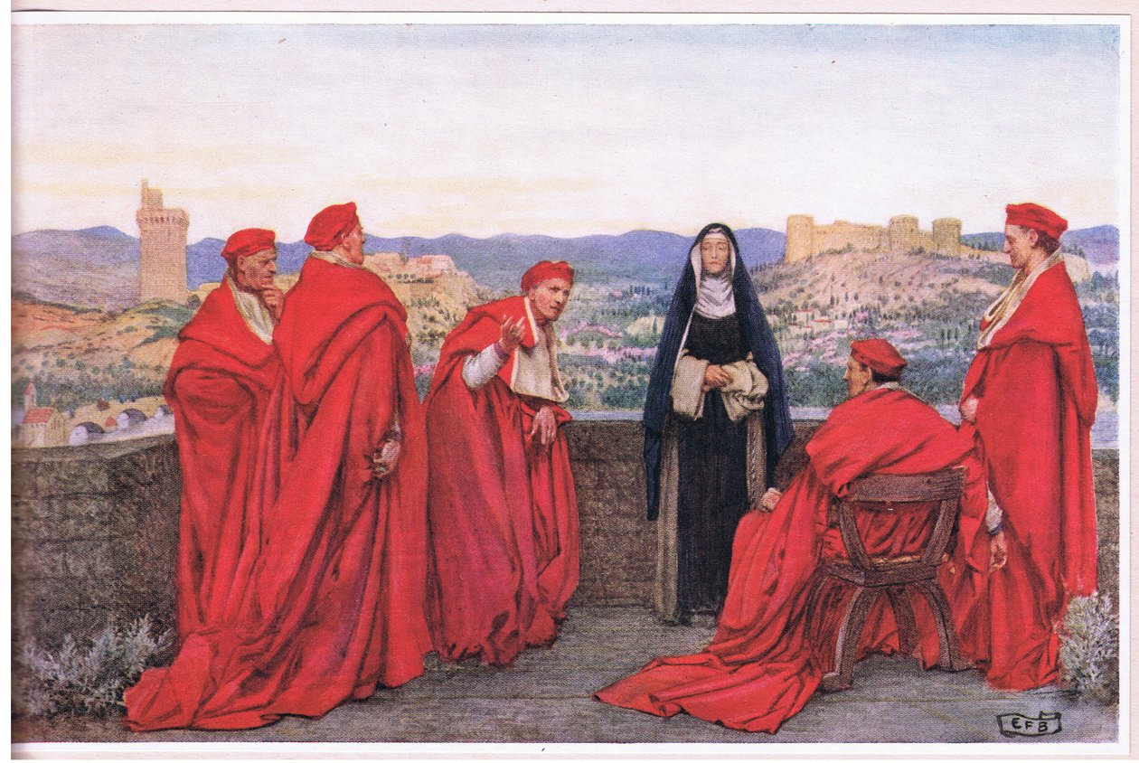Die heilige Katharina von Siena verhandelt mit Papst Gregor XI. im Namen der Florentiner von Eleanor Fortescue Brickdale