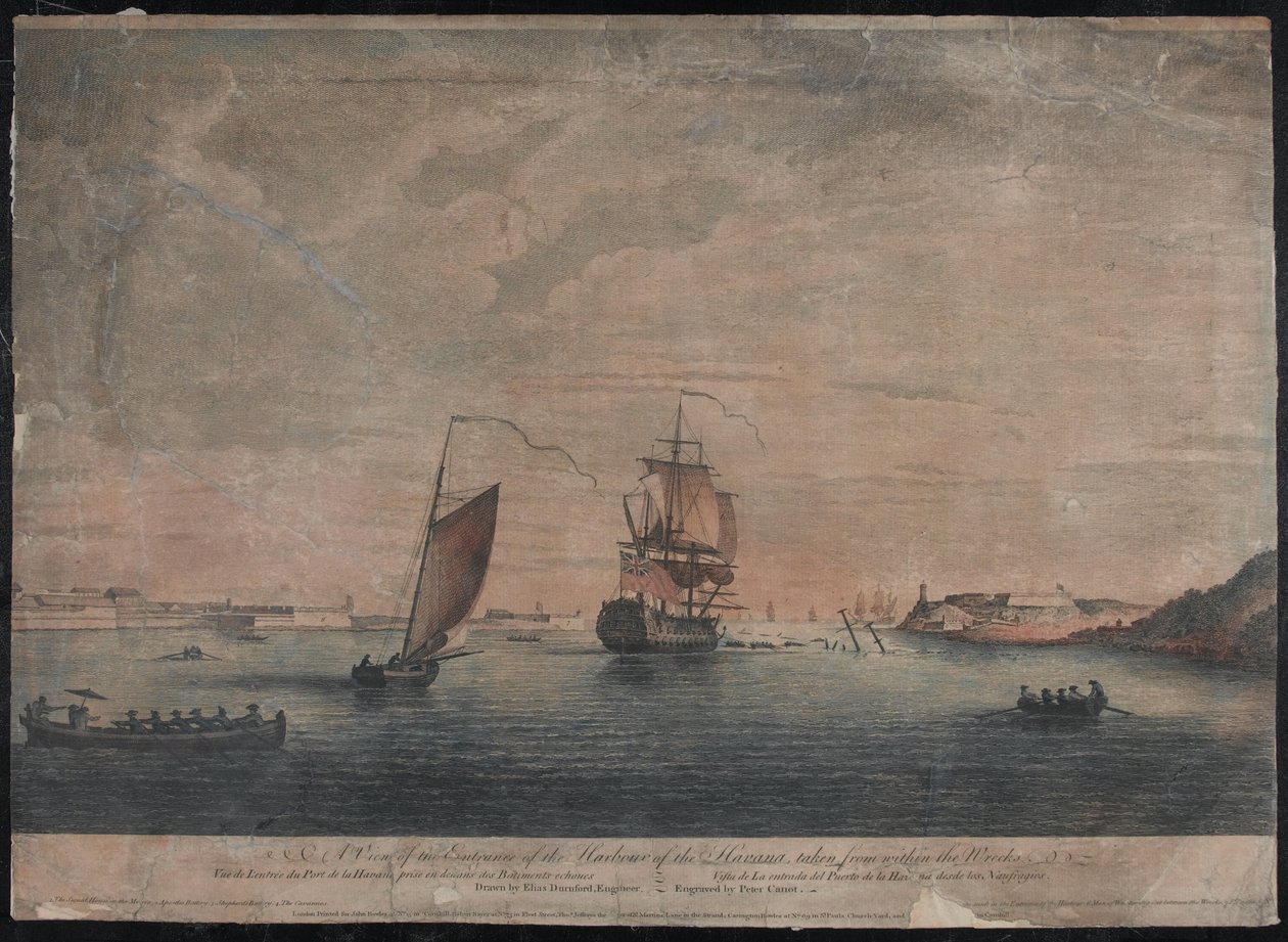 Ansicht des Hafeneingangs von Havanna, von den Wracks aus gesehen, Havanna von Elias (after) Durnford