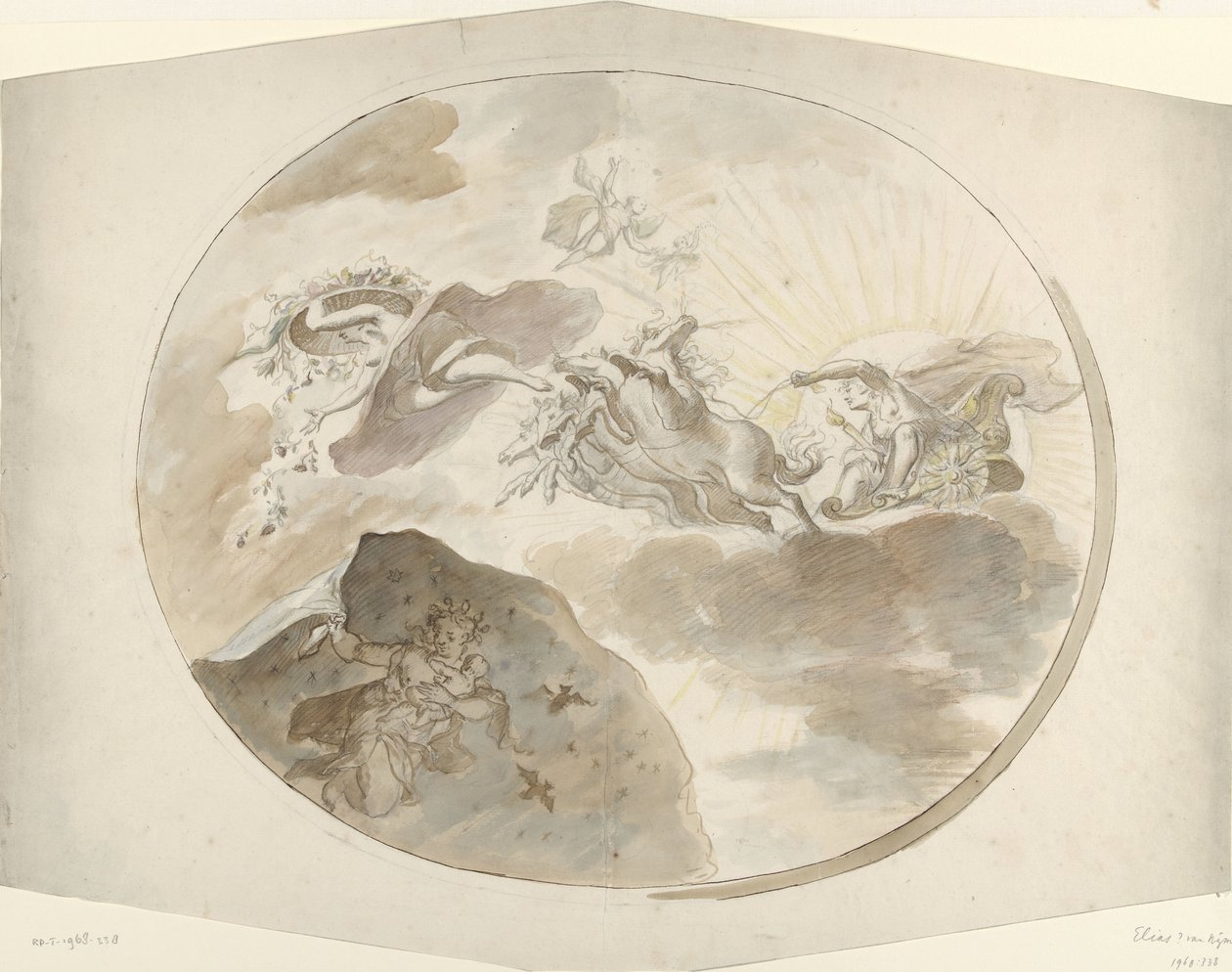 Entwurf für ein Deckengemälde mit Aurora, die die Nacht vertreibt von Elias van Nijmegen (possibly)