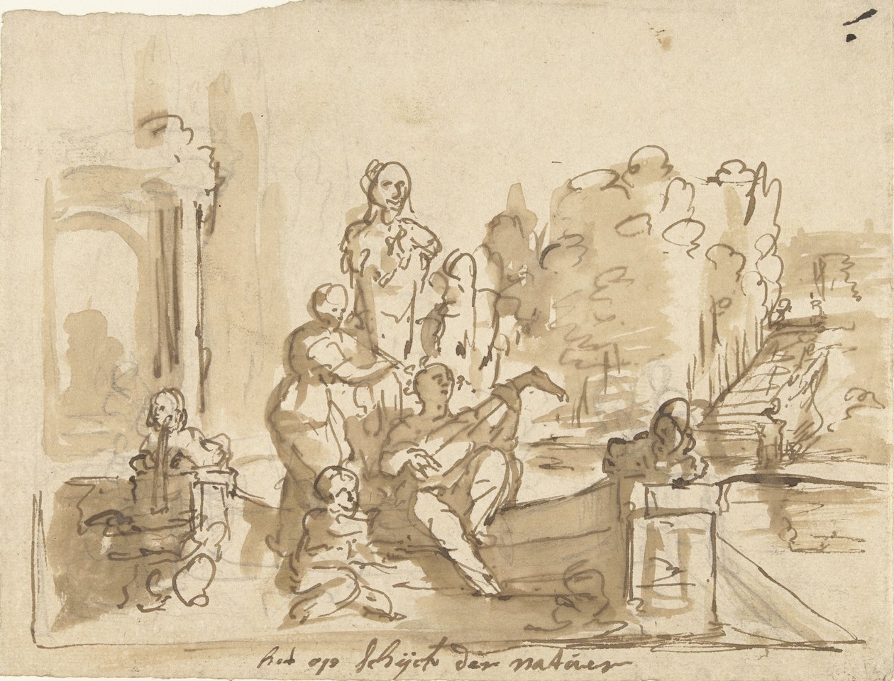 Allegorie mit musizierenden Figuren in einem Garten von Elias van Nijmegen