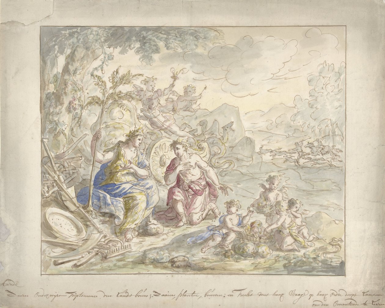 Entwurf für eine Zimmerbemalung mit Allegorie auf die Erde von Elias van Nijmegen