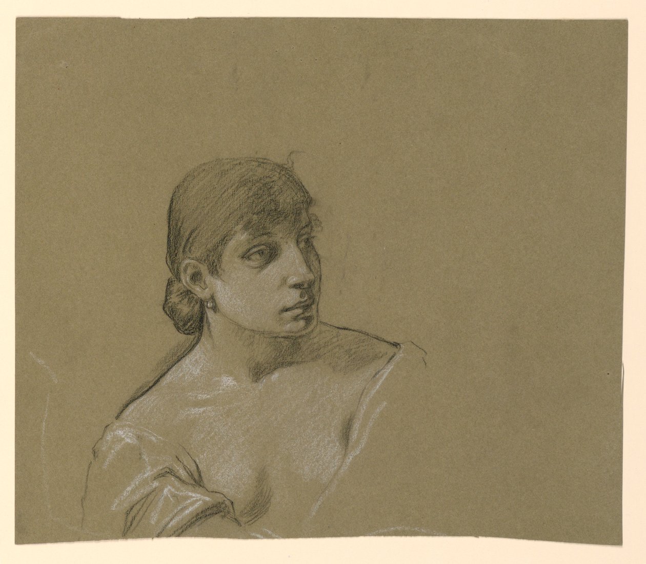 Zeichnung, Porträt einer jungen Frau, ca. 1885 von Elihu Vedder