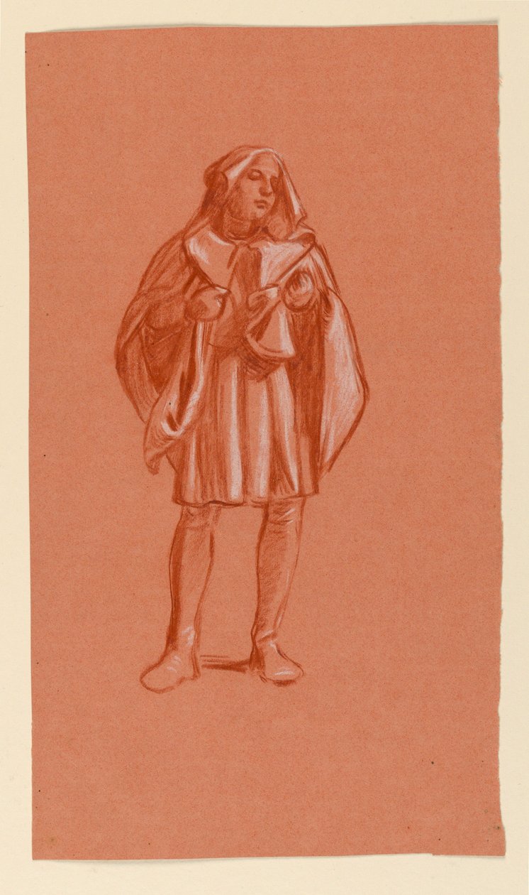 Zeichnung, Studie einer Figur in einem Kapuzenkostüm von Elihu Vedder