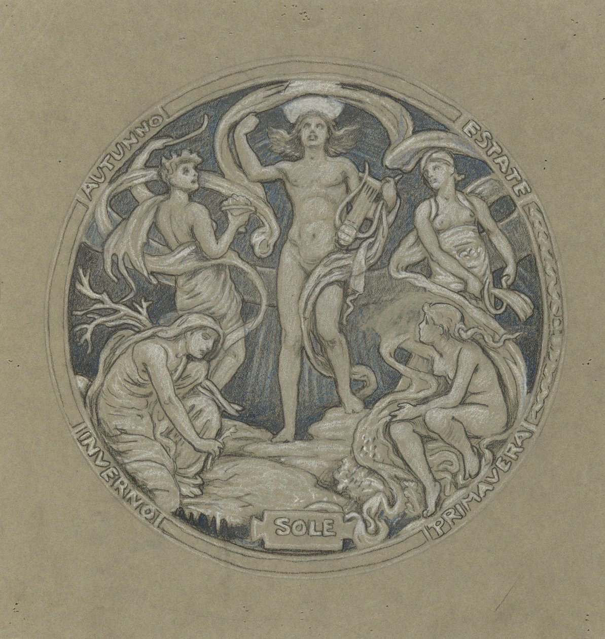 Studie für das Zentrum des Huntington-Deckenfreskos: Apollo und Begleiter von Elihu Vedder