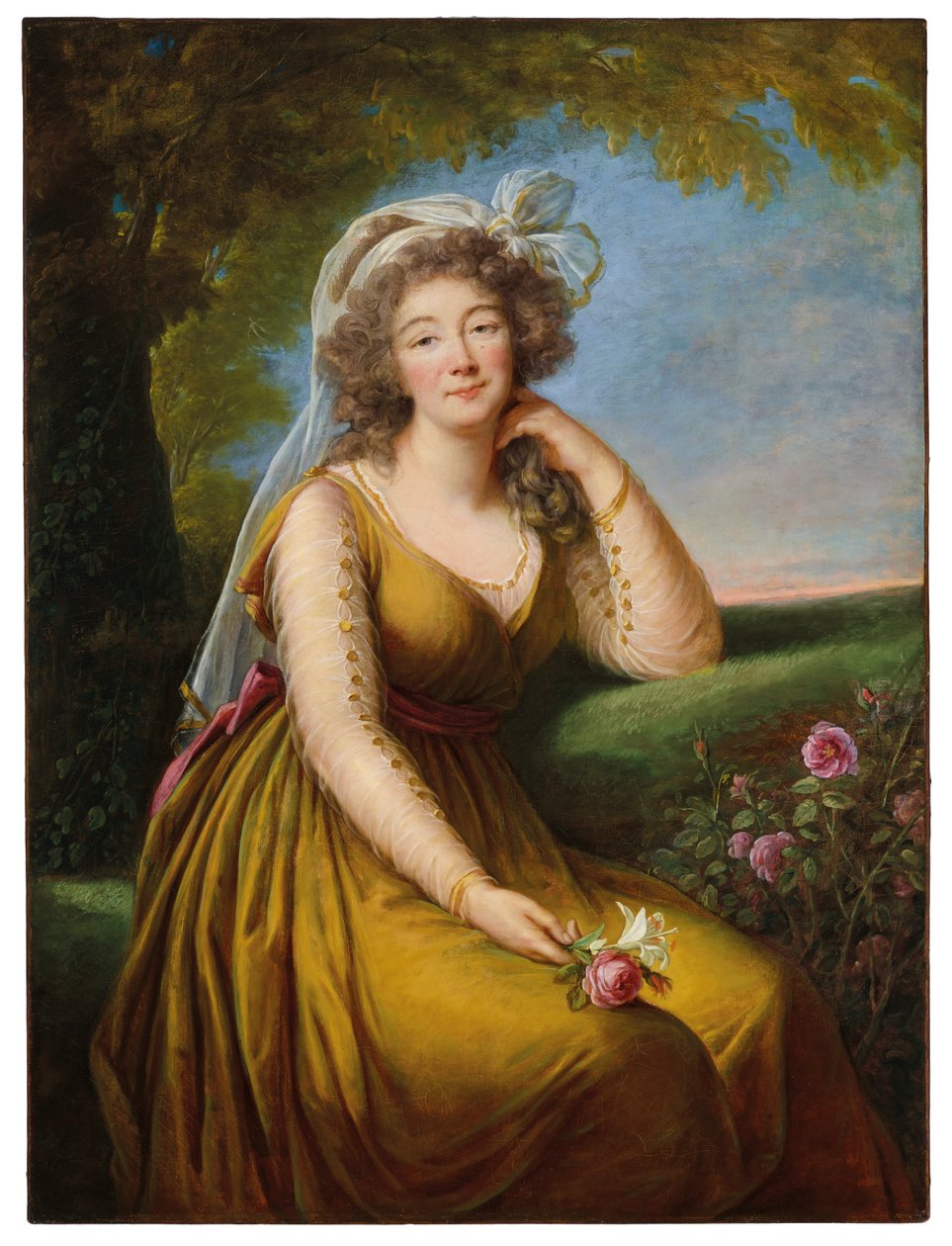 Porträt von Madame du Barry (1743-1793), dreiviertellang, sitzend in einer Landschaft, ca. 1775-93 von Elisabeth Louise Vigee Lebrun