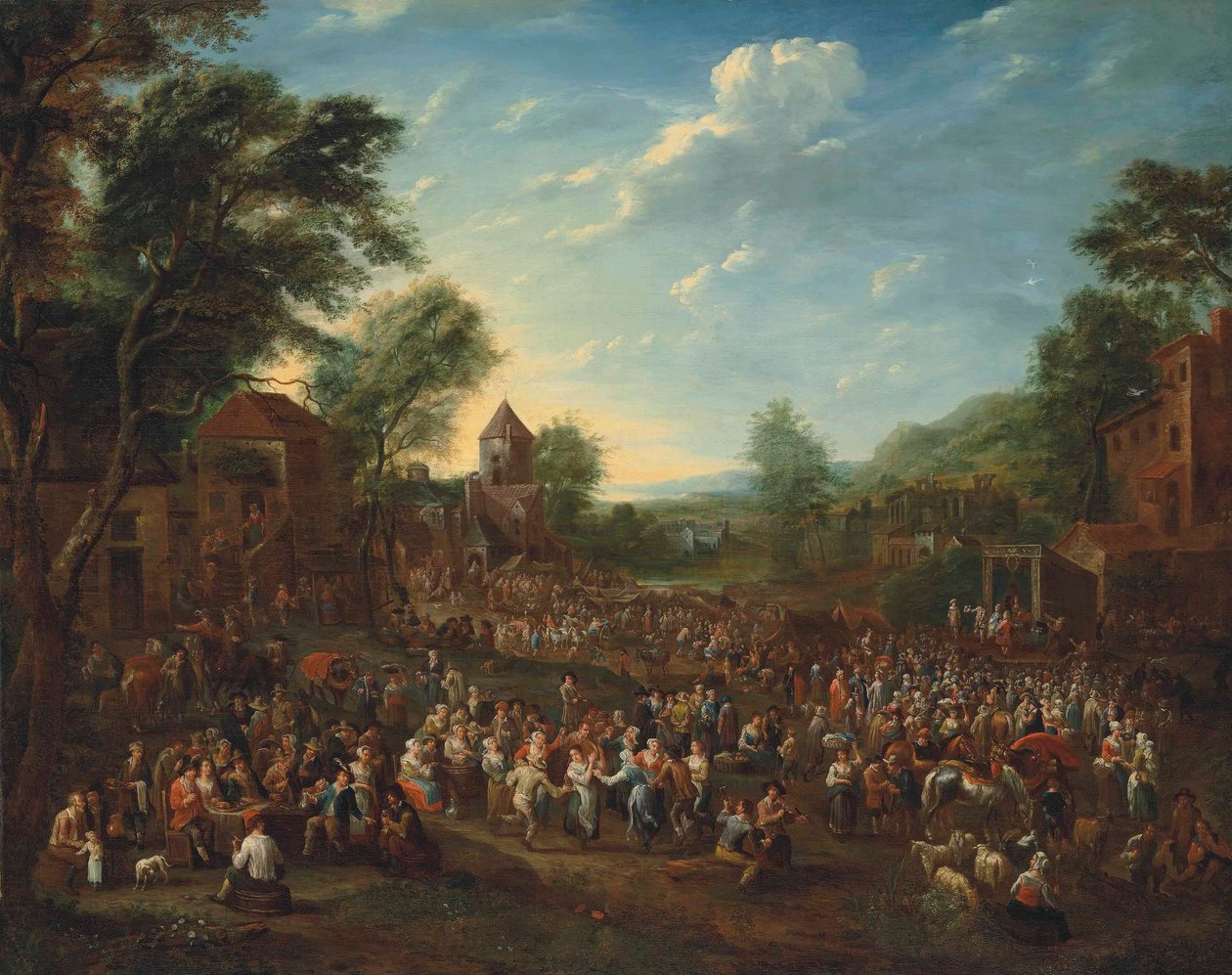 Ein Dorffest mit tanzenden und feiernden Menschen von Elisabeth Seldron