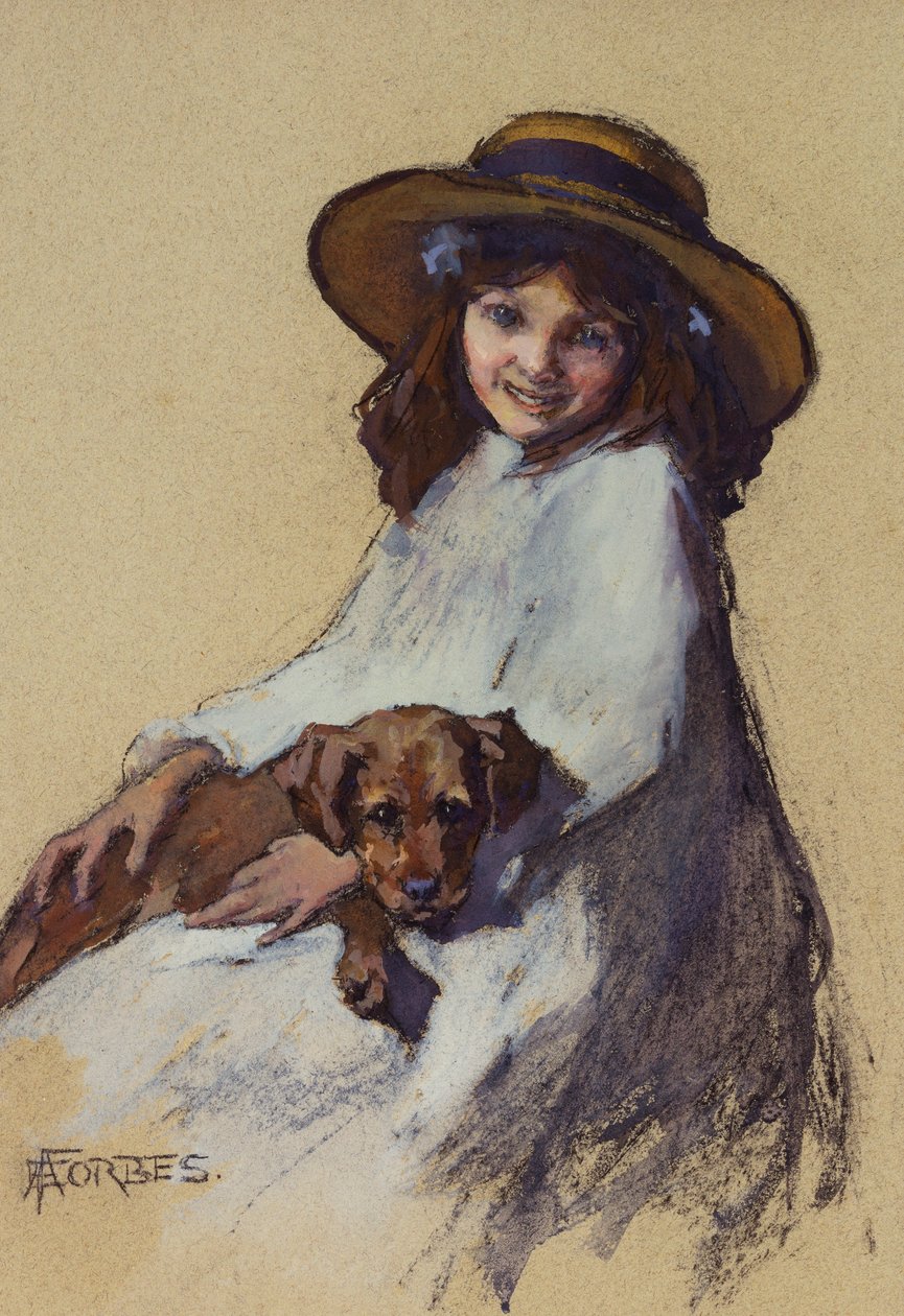 Junges Mädchen mit ihrem Welpen von Elizabeth Adela Stanhope Forbes