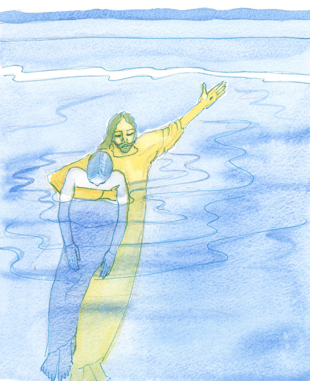 Während wir mit ernsten Problemen kämpfen und entschlossen sind, Christus treu zu bleiben, ist er sehr nah, hält jeden geliebten Freund in seinen Armen, wie ein Rettungsschwimmer einen erschöpften Schwimmer hochhält von Elizabeth Wang