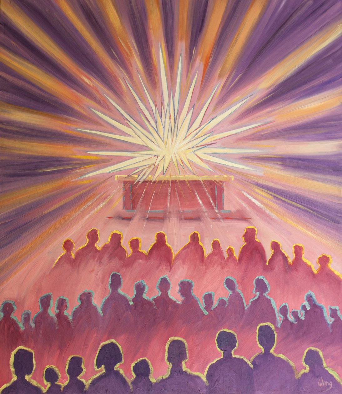 Bei der Messe umhüllt die göttliche Liebe des Vaters Jesus in einem weißen Feuer des Opfers von Elizabeth Wang