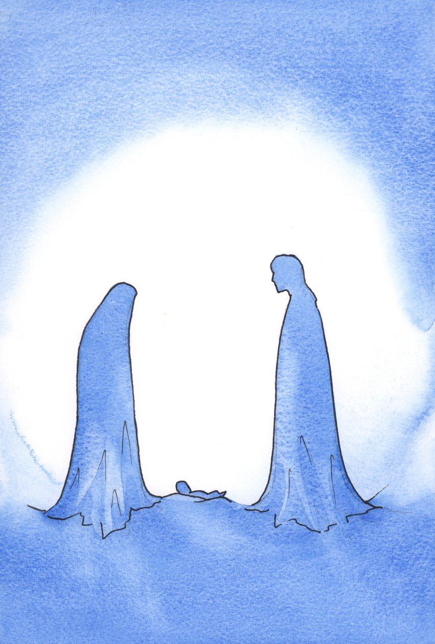 Beim Anblick des wunderbaren Babys (dessen Mutter in immer noch jungfräulicher Heiligkeit vor ihm stand) wurde St. Joseph mächtig für seinen Glauben belohnt. von Elizabeth Wang