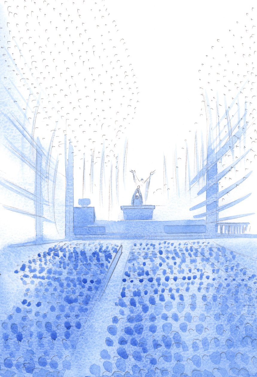 Während des Heiligen Messopfers fleht Christus den Vater an, mitten unter seinem Volk auf Erden und im Himmel, 2002 von Elizabeth Wang