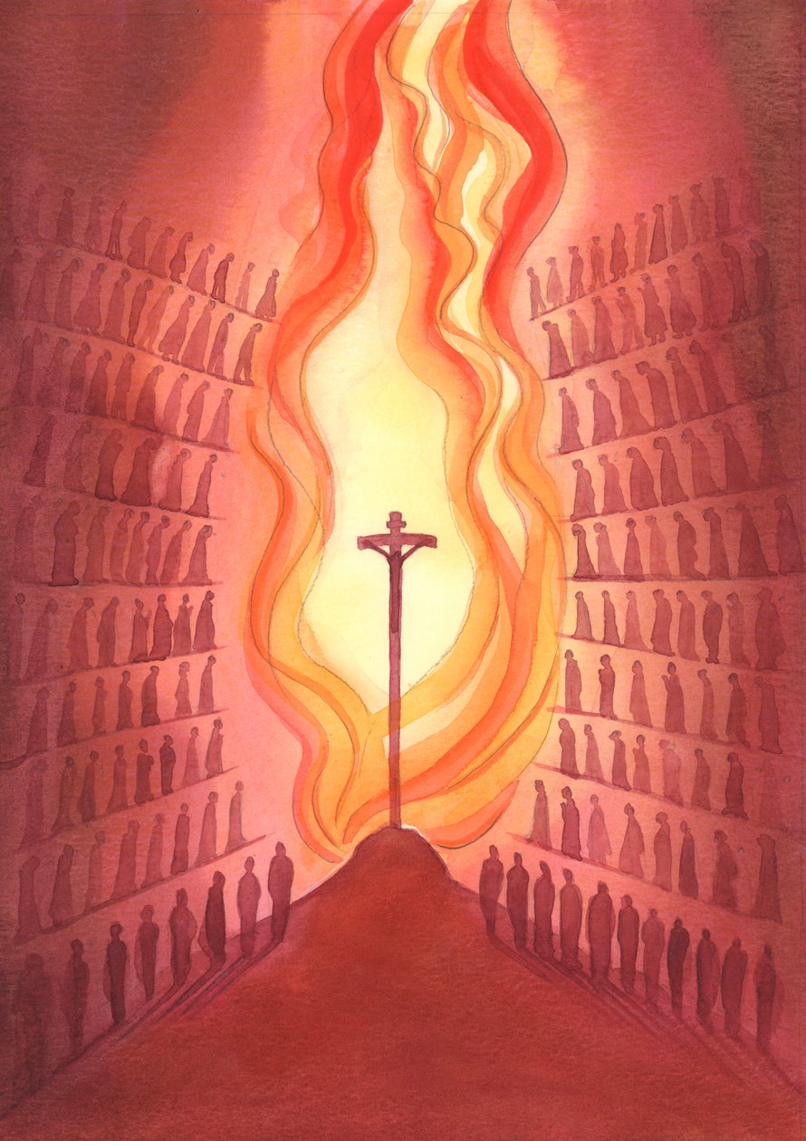 Durch die Messe ist jede Generation von Gottes Volk dem einen Opfer Christi gegenwärtig, wie es auf dem Altar dargestellt wird von Elizabeth Wang