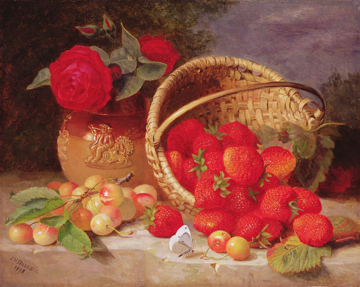 Stillleben mit Korb mit Erdbeeren und Kirschen, 1898 von Eloise Harriet Stannard