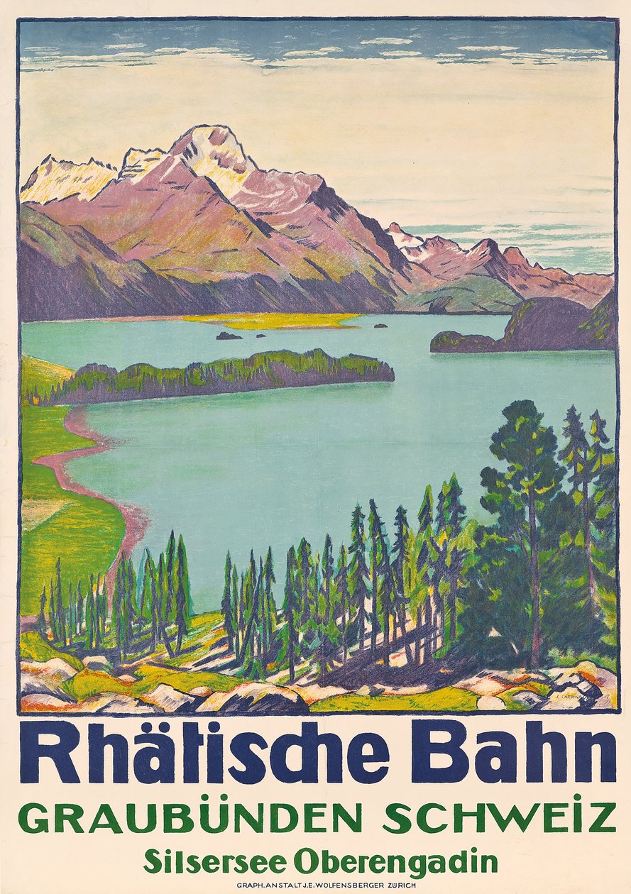 Plakat zur Werbung für Reisen nach Graubünden durch die Schweizer Firma 
