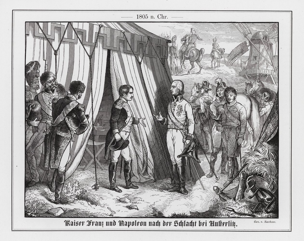 Treffen von Napoleon und Kaiser Franz II. von Österreich nach der Schlacht von Austerlitz von Emil Eugen Sachsse