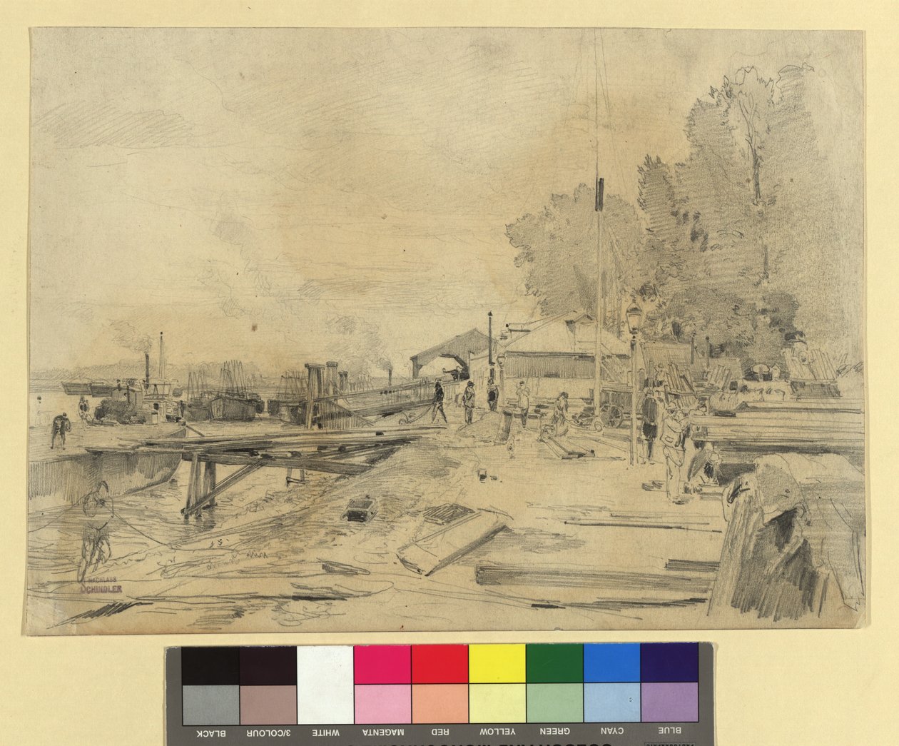 Dampfschiffstation an der Donau bei Kaisermühlen von Emil Jakob Schindler