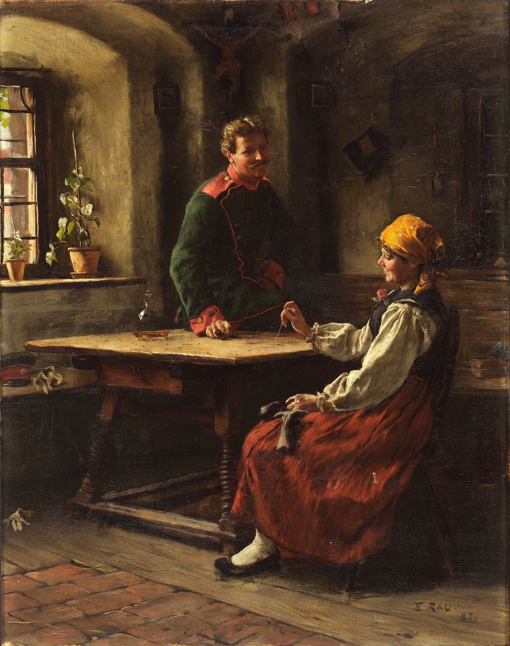 Offizier mit Bauer von Emil Rau: hochwertiger Kunstdruck