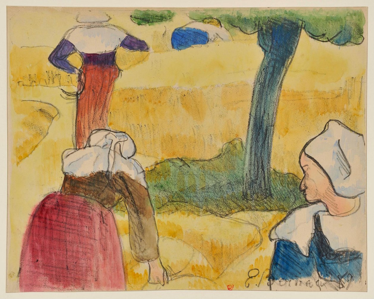 Frauen bei der Ernte - Die Anbetung der Hirten - Der Schnitter [Probe a] von Emile Bernard