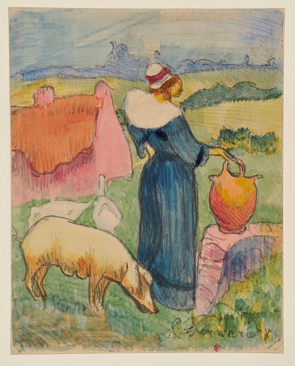 Die Frau mit dem Krug [Probe a] von Emile Bernard
