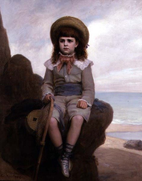 Junge auf einem Felsen mit einem Garnelennetz von Emile Dupont Zipcy