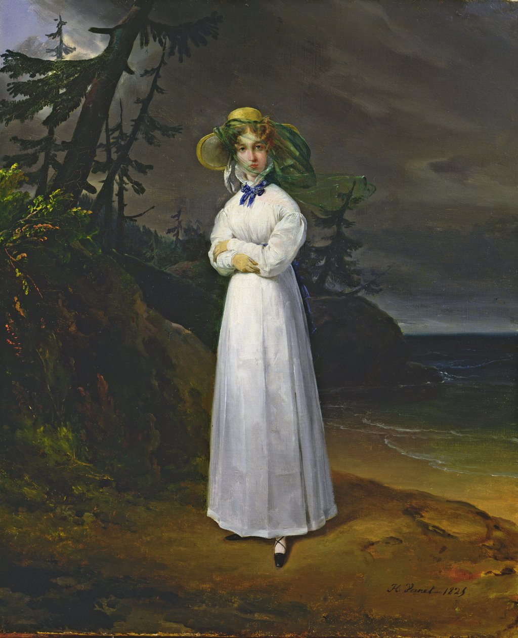 Junges Mädchen in einer romantischen Landschaft, 1825 von Emile Jean Horace Vernet