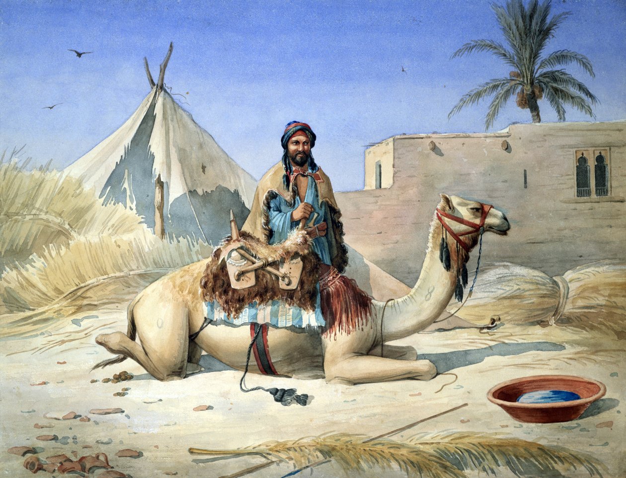Ein Beduine neben seinem Kamel, wahrscheinlich in Ägypten, um 1836-1843 von Emile Prisse d