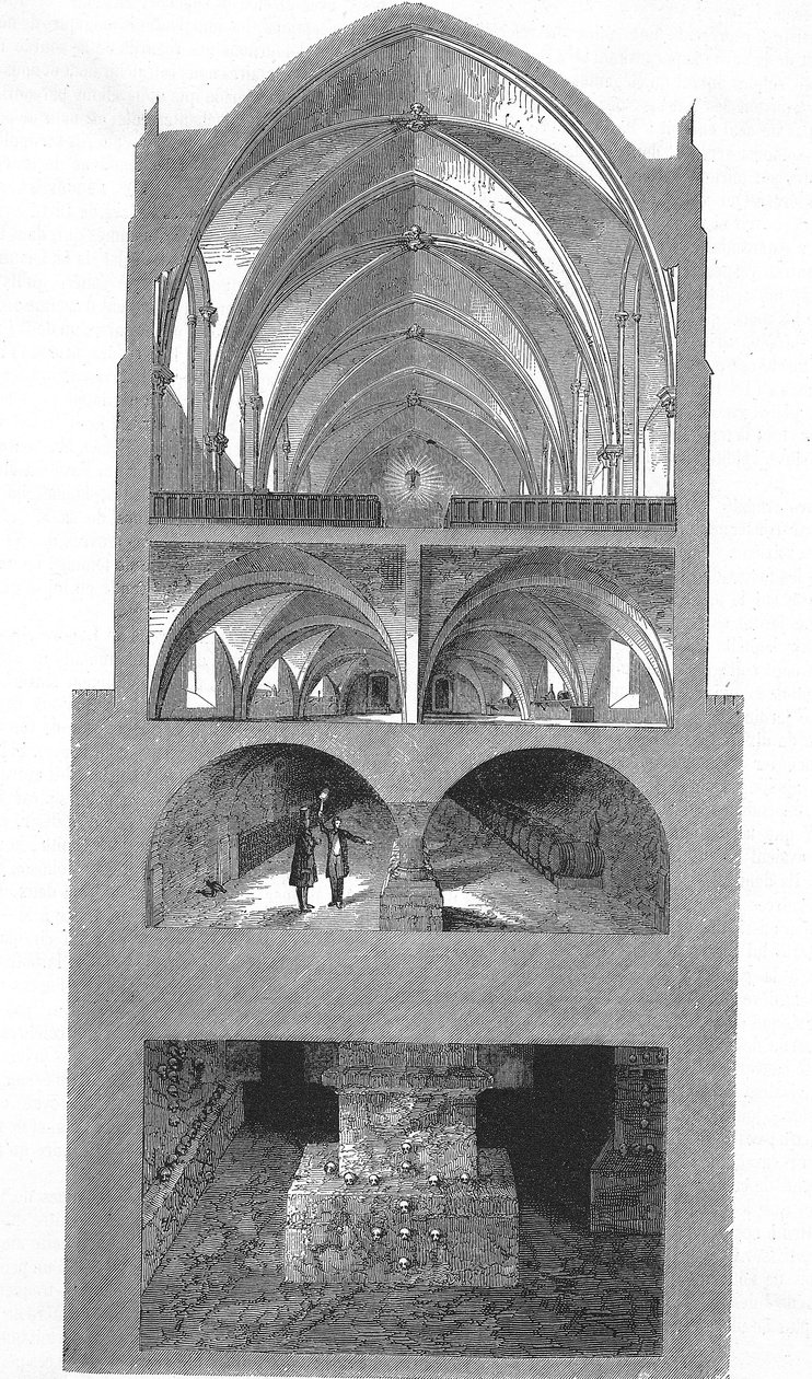 Querschnittsansicht der Küche, Keller und Katakomben der Napoleon-Sekundarschule in Paris (Gravur) von Emile Theodore Therond