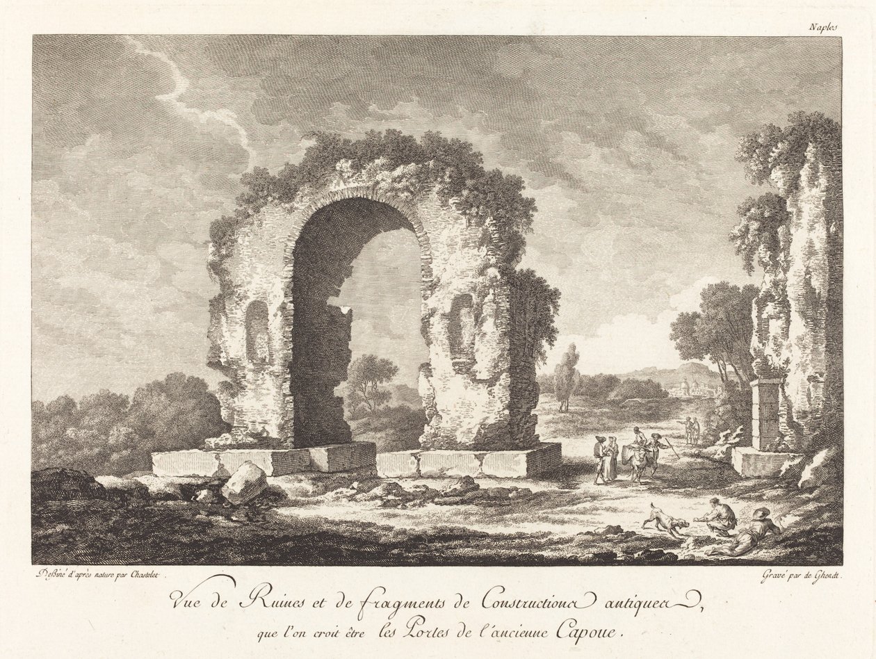 Ansicht von Ruinen und Fragmenten antiker Bauwerke...des alten Capua von Emmanuel Jean Nepomucène de Ghendt after Claude Louis Châtelet