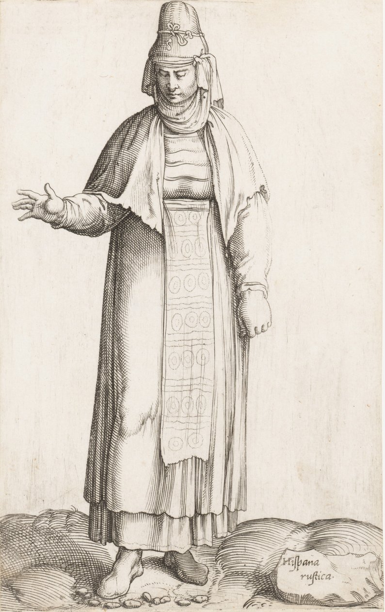Kostümplatte: Hispana Rustica mit Etikett auf Felsen, ca. 1557-58 von Enea Vico