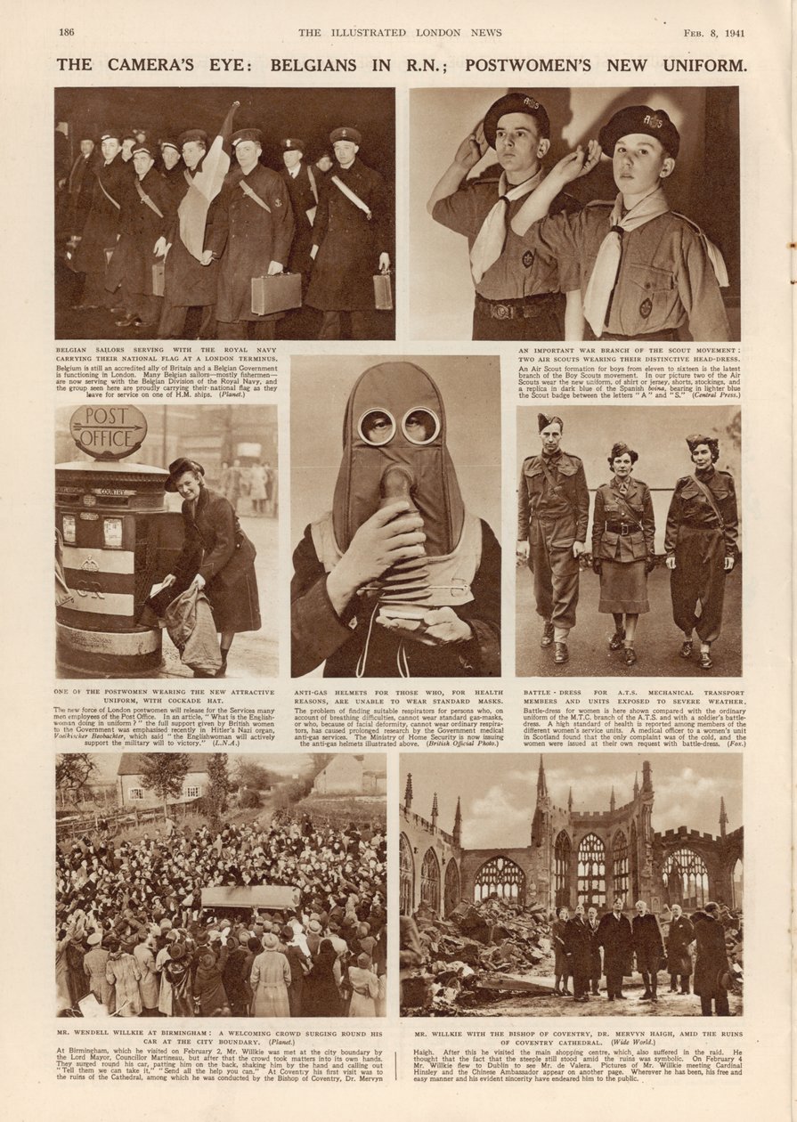 Das Auge der Kamera: Belgier in der R.N.; Neue Uniform der Postfrauen, aus The Illustrated London News, 8. Februar 1941 von English Photographer