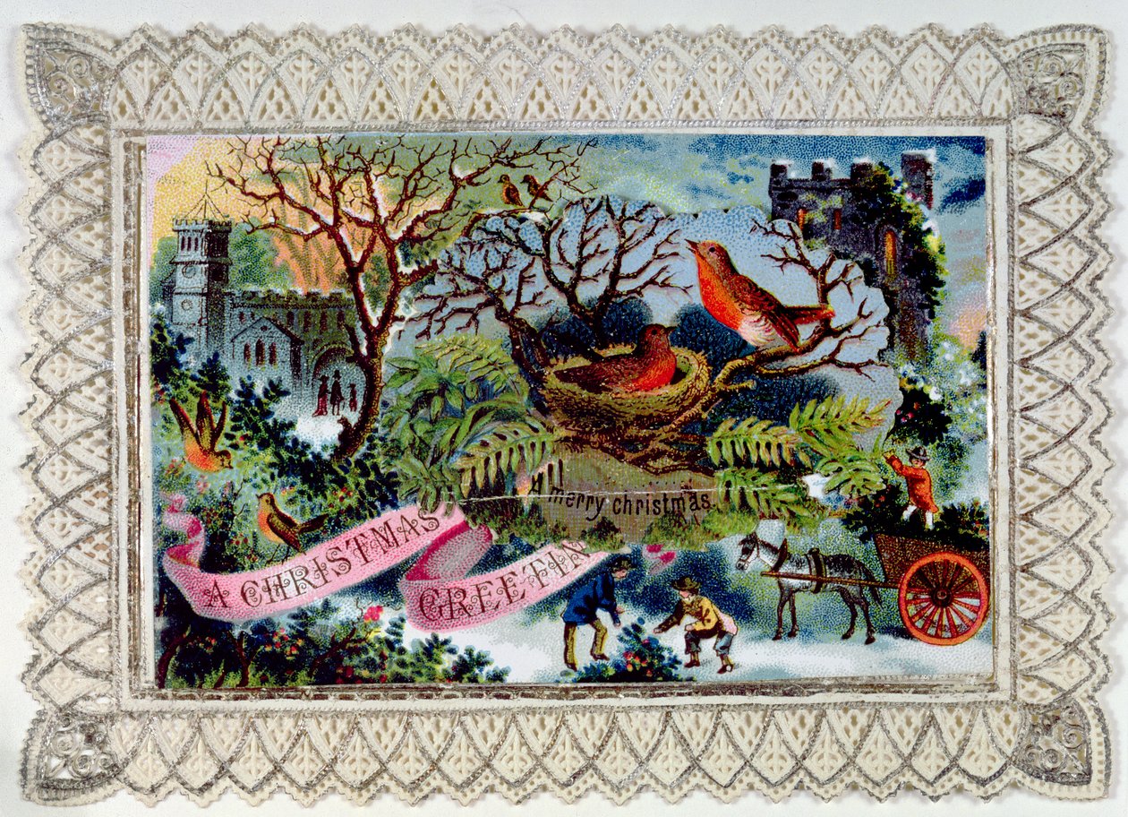 Ein Weihnachtsgruß, viktorianische Postkarte von English School