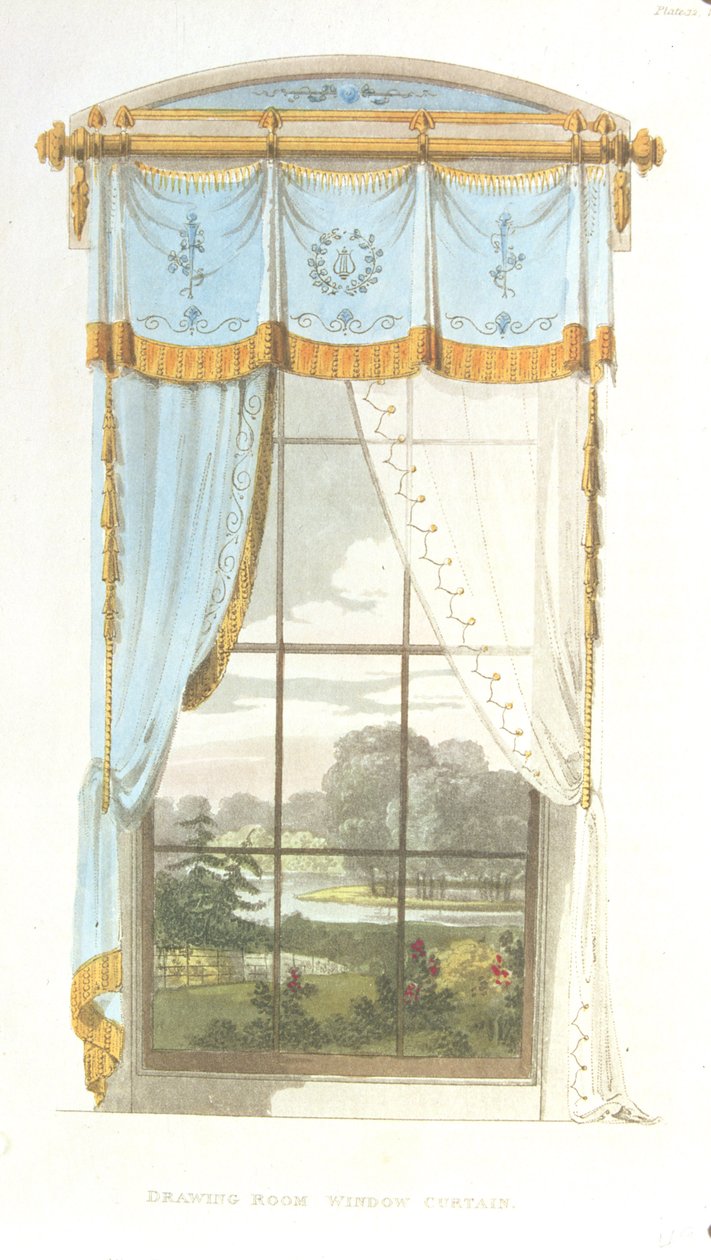 Salonvorhang, Tafel 72 aus Ackermanns Repository of Arts, veröffentlicht 1815 von English School
