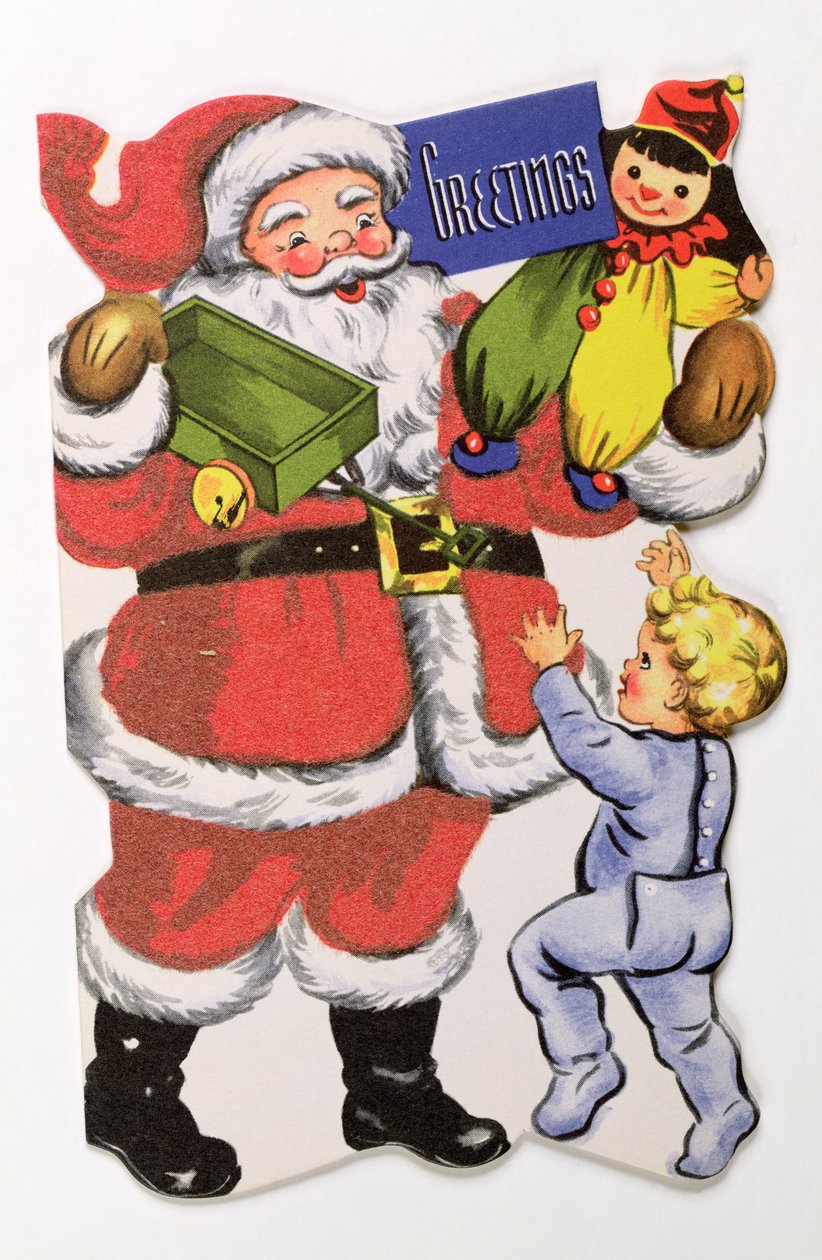 Vater Weihnachten, viktorianische Weihnachtskarte von English School