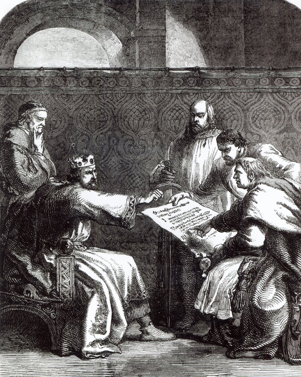 König Johann verweigert die Unterzeichnung der Magna Carta, 1215 von English School