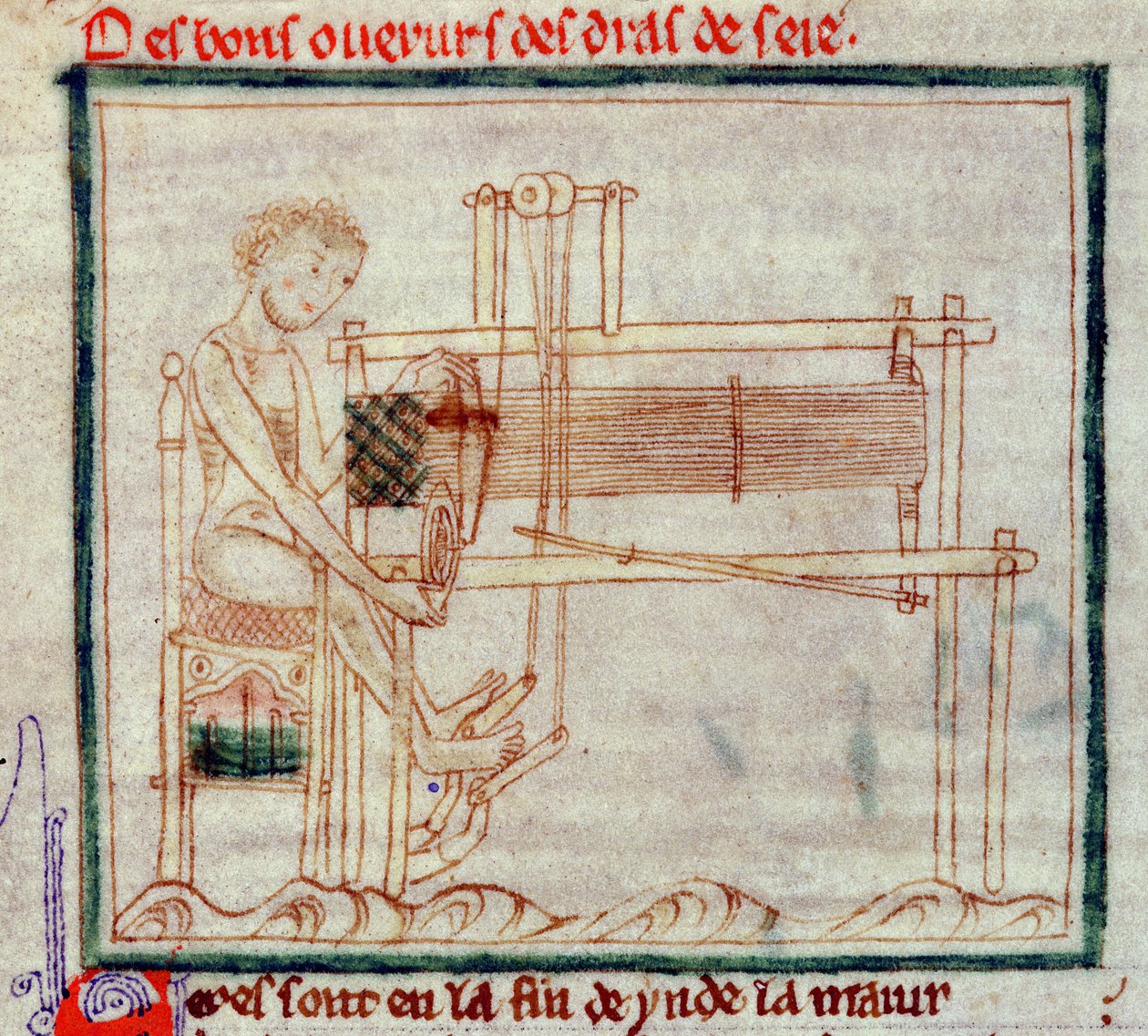 Tretwebstuhl, aus Romanze von Alexander, 1250 von English School