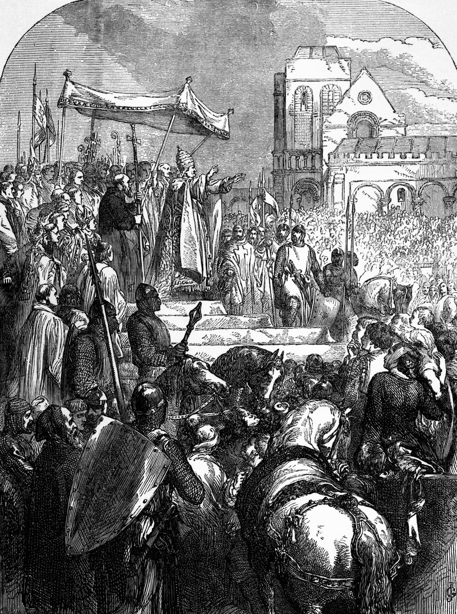 Papst Urban II. (um 1035-99) predigt 1095 auf dem Marktplatz von ...