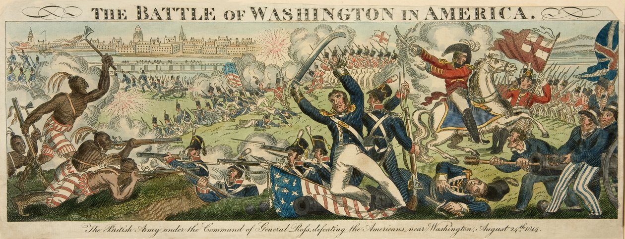 Die Schlacht von Washington in Amerika, 24. August 1814, veröffentlicht ca. 1816 (handkolorierte Gravur) von English School