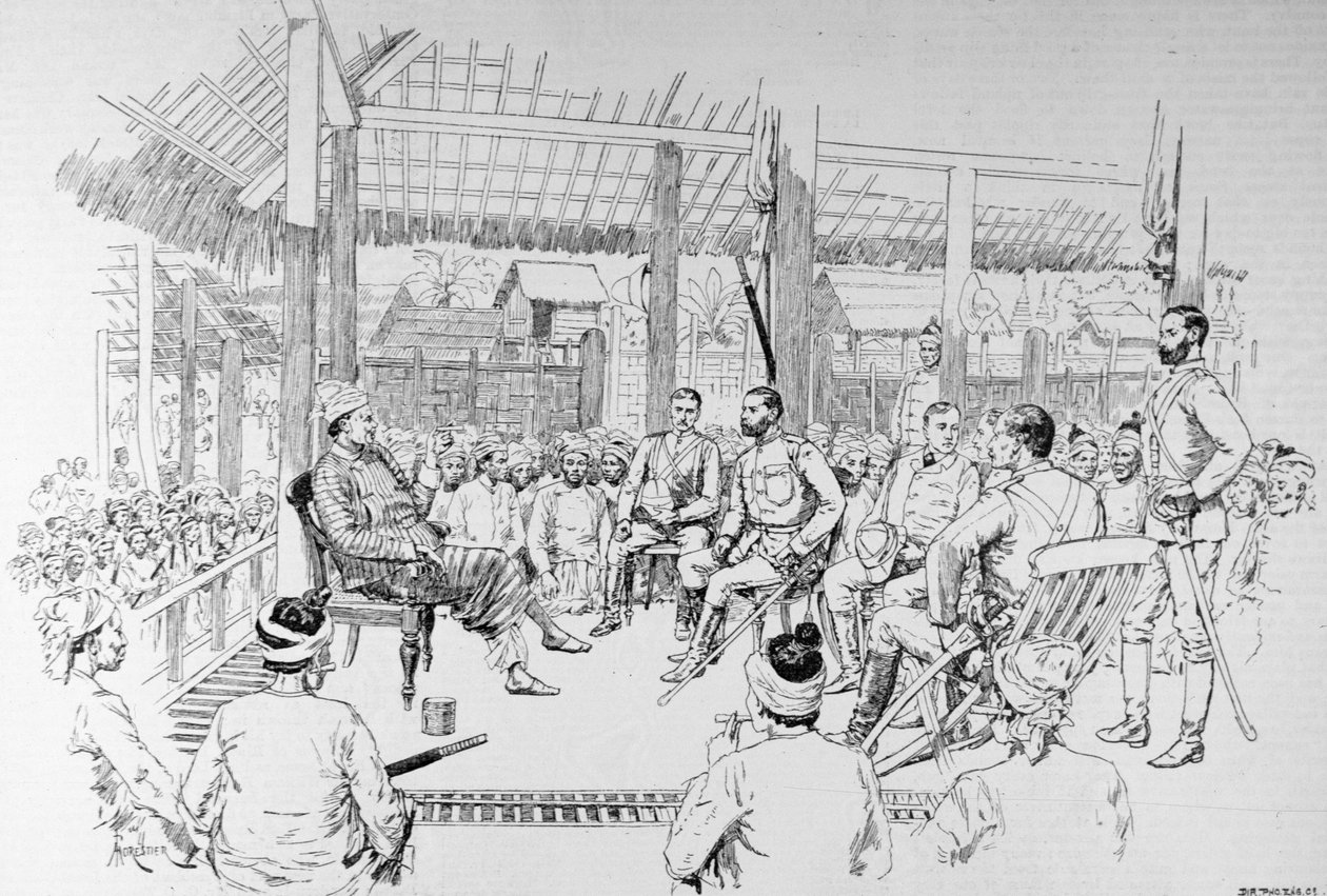 Die Burmah-Expedition: General Prendergast ruft den Woon von Burmah, aus 