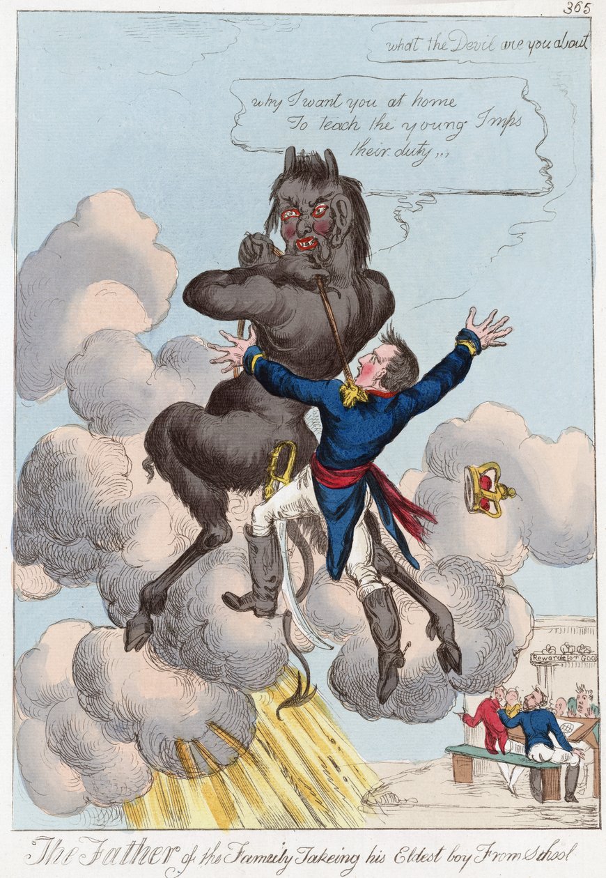 Der Vater der Familie holt seinen ältesten Sohn von der Schule ab, veröffentlicht 1814 von English School