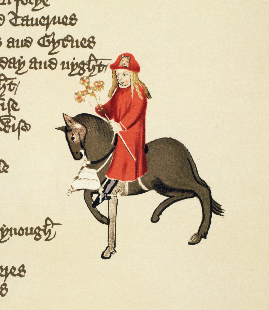 Die Geschichte des Ablasshändlers (Detail) aus den Canterbury Tales von Geoffrey Chaucer, Ellesmere Manuskript, Faksimile-Ausgabe, 1911 von English School