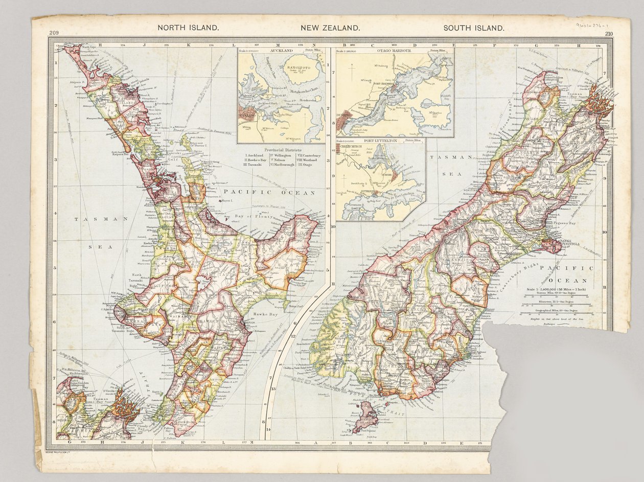 Zwei Karten von Taranaki, Neuseeland, die die Operationen des Middlesex-Regiments während des Maori-Krieges 1860-72 zeigen von English School