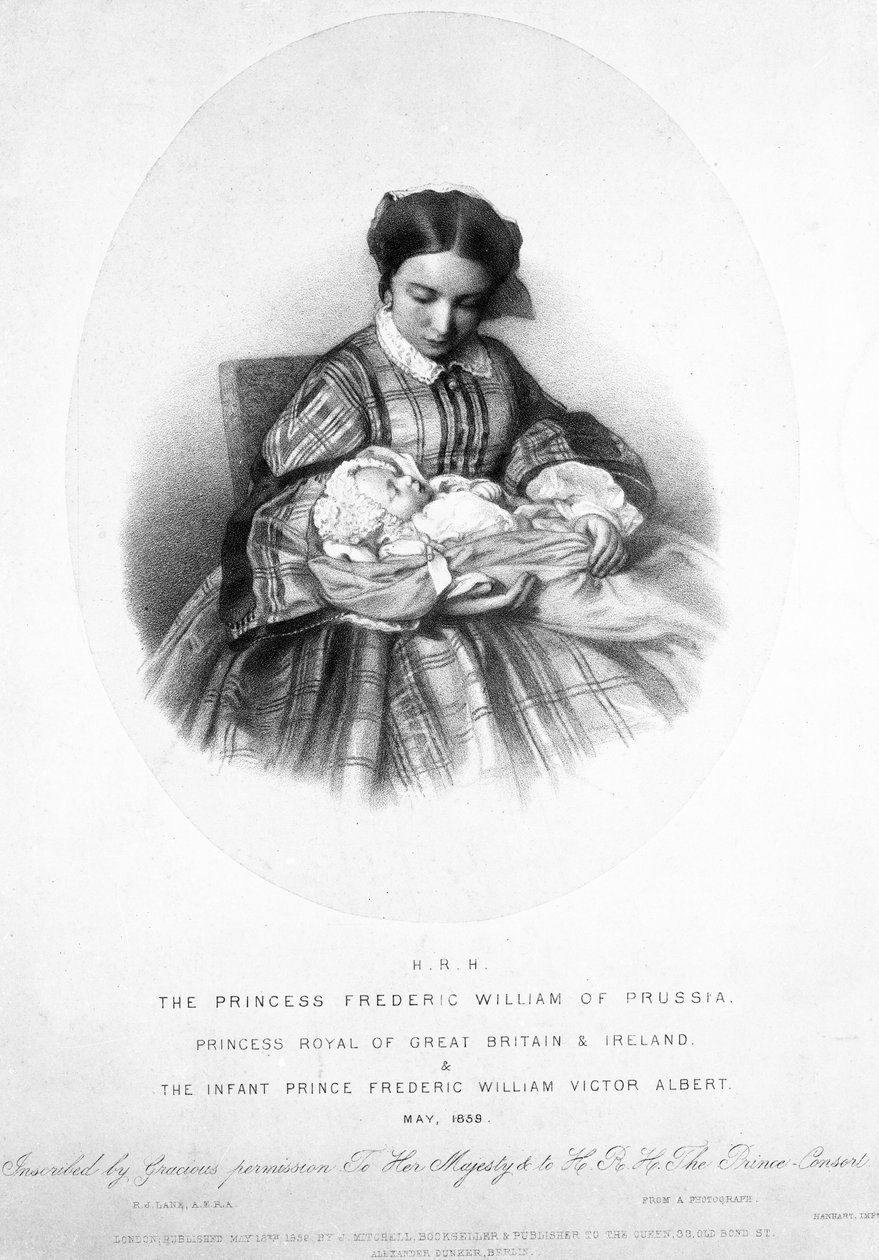 Victoria, die Kronprinzessin (1840-1901) mit ihrem Sohn, Prinz Friedrich Wilhelm Viktor Albert, Mai 1859, nach einem Foto von English School