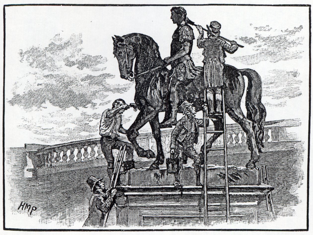 Statue von Wilhelm III. wird schwarz gestrichen, Dublin, 1821 von English School