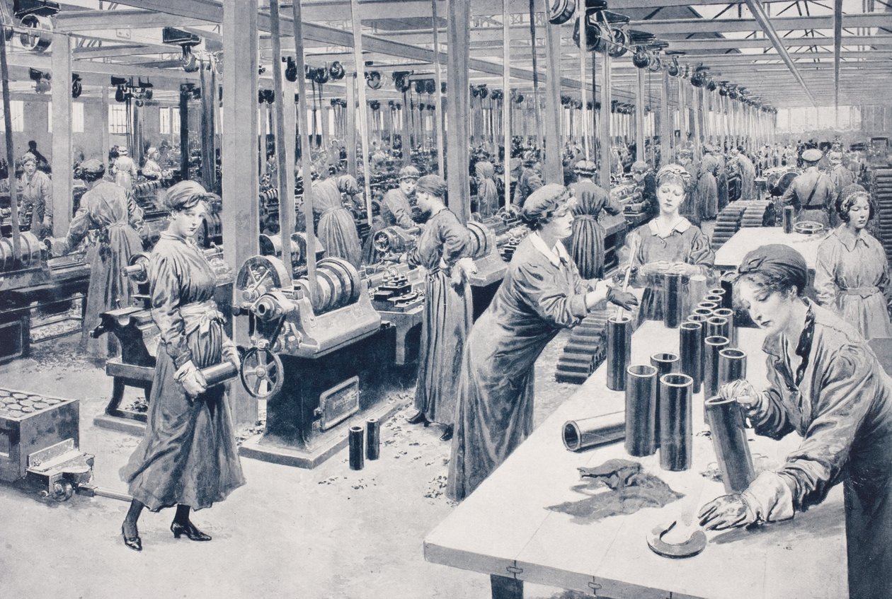 Frauen arbeiten 1915 in einer Munitionsfabrik von English School