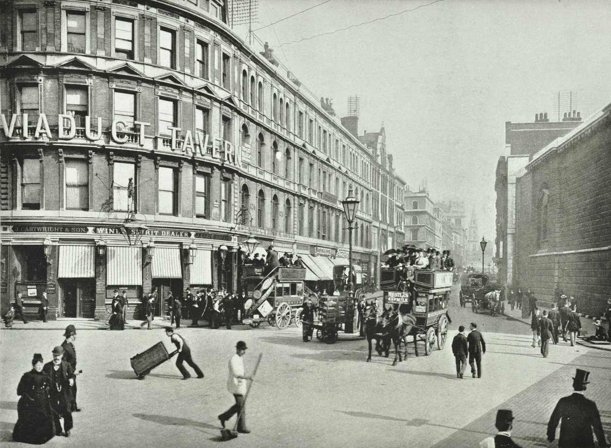 Newgate Street, Blick nach Osten von Old Bailey, City of London, 1890 von English Photographer