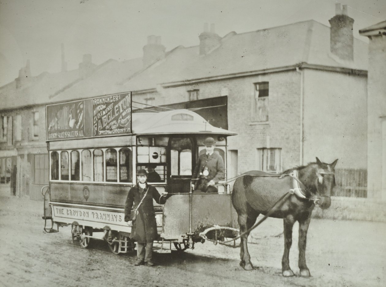 Einspänner der Croydon Tramways Company am Red Deer Endpunkt, 1885 von English Photographer